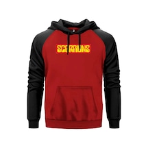 Scorpions Text Color Kırmızı Renk Reglan Kol Sweatshirt Kapşonlu