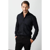 Igs Siyah Regular Fit Geniş Kalıp Klasik Yaka Düz Uzun Kollu Cepsiz %100 Pamuk Non Iron Ütü İstemeyen Gömlek -23973