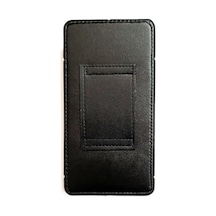 Kemere Takılan Lüks Suni Deri Telefon Kılıfı, Mıknatıslı, 17x8 Cm, Siyah