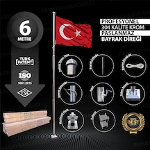 6 Metre İnox 304 Kalite Paslanmaz Krom Çelik Profesyonel Bayrak Direği Standart