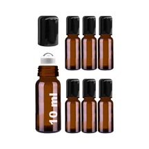 10 Ml Çelik Roll On Şişesi 10 Cc Sızdırmaz Siyah Kapaklı Cam Şişe 6 Adet Amber, 10