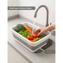 Katlanır Badya - Akordiyon Katlanabilir Dikdörtgen Kova 8 L - Beyaz/gri - Bpa Free Beyaz Gri