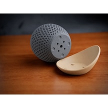 Bezos 3d Baskı Küre Saksı - Kafes Dokulu İki Parçalı Dekoratif Saksı - Gri-bej Hb006