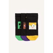 Defacto Minecraft Lisanslı 3lü Pamuklu Patik Karma Çorap Erkek Çocuk H6951a8nskr1 Çok Renkli-kr1