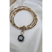 Bb Çelik Desenli Ajda Bilezik Charm Kombinli