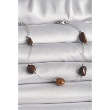 316l Çelik Gümüş Renk Zincir Kahverengi Doğaltaş Model Kadın Bileklik - Tj-bb6596 Diğer