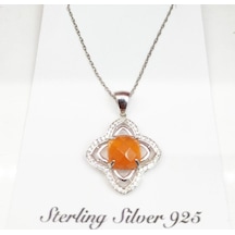 Oriental Kuyumculuk Jewellery Turuncu Taşlı Gümüş Kolye Turuncu