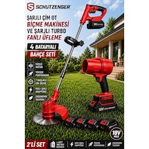 Schutzenger 965VR Şarjlı Ot Çim Biçme Tırpan 4 Batarya Şarjlı Turbo Fanlı Üfleme Makinesi 2 Li Bahçe Seti Kırmızı
