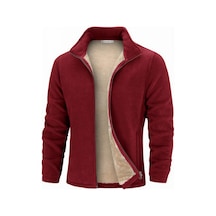 Ghassy Co. Erkek Ultra Isı Peluş Astarlı Cepli Tam Fermuarlı Polar Ceket Bordo