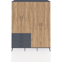 Kronos Gardrop 6 Raflı 4 Çekmeceli Tek Askılı 176x59x221 Antrasit-çam/antrasit Çam/antrasit