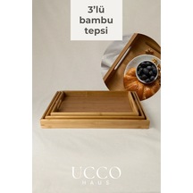 3'lü Bambu Tepsi Seti Doğal Ahşap Servis Tepsisi 40x28 -37x25 -33x22 Cm Şık Ve Sağlıklı Sunum