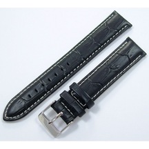 Bizon Deri Saat Kayışı 22Mm Xl Siyah Saat Kordonu Beyaz Dikişli K