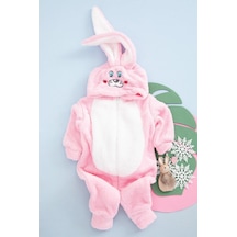 Kız Çocuk Welsoft Peluş Pembe Tavşan Kulaklı Kostüm Kışlık Tulum