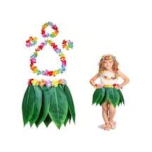 Çocuk Hawaii Kostüm Seti - Yaprak Etek &amp Hawaii Set - 5 Tdrtr
