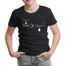 Tesla & Edison Siyah Çocuk Tshirt
