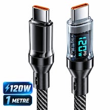 6057 Usb Type C Hızlı Telefon Data Şarj Kablosu Led Ekranlı Dijital 120w Veri Kablosu 1 Metre