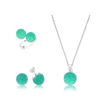 Gümüş Yeşil Kristal Taşlı Bayan Set Sl2258 Gümüş