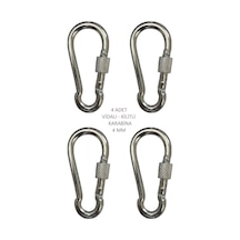 Galvanizli Vidalı Kilitli Karabina, 4 Mm, Askı, Çengel, Kanca, Anahtarlık 4 Adet