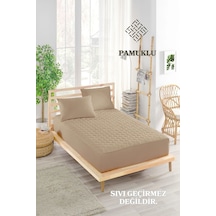 Sessiz Alez Kahve Yatak Koruyucu Pamuklu Kapitoneli Fitted Çift Kişilik