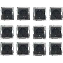 Ovivo Grano Siyah Topraklı Priz 12'li Paket Çerçevesiz Mekanizm