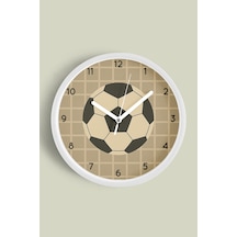 Futbol Topu Tasarımı Modern Duvar Saati - Çocuk Odası Duvar Saati - 42cm - Önü Camlı Beyaz Kasa Beyaz