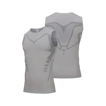 Ghassy Co. Erkek Fitness Hızlı Kuruma Nefes Alabilen Çapraz Daraltma Tipi Kolsuz Spor T-shirt 001 Açık Gri