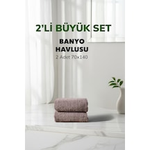 2 Li Çizgili Gri Renk Yumuşak Pamuk Banyo Havlu Seti 70x140 Cm