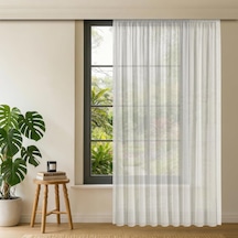 Fabric Design Lüks İpeksi Dokulu Bambu Kırışmaz Ütü Gerektirmez Ekru 250x260 Pilesiz 1 X 1 Yüksek Kaliteli Tül Perde