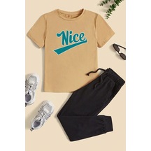 Uyguntarz Çocuk Nice Panda Alt - Üst Eşofman Takımı Bej