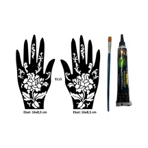 Airbrush Tattoo Büyük Çiçekler El Üstü Dövme Seti 2'li + Kına Kalıbı Siyah + Fırça