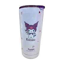 Sanrio Lisanslı Kuromi Paslanmaz Çelik Bardak Dekoratif Kılıflı 550 Ml Açık Beyaz