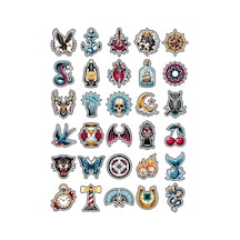 30 Adet Vintage Dövme Temalı Sticker Seti - Laptop Telefon Defter İçin Çok Renkli