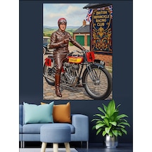 Ahşap Tablo Vintage Motosiklet Sürücüsü Posteri