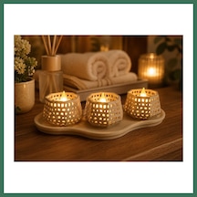 En-cag 3d Baskı Dekoratif Mumluk Seti - Desenli Tealight Ve Masaüstü Aydınlatma Objesi-bej Bss