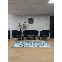 Zafir Papatya Çay Seti Koltuk Takımı Gold Sivriltme Ayak, Balkon, Salon, Ofis, Cafe Koltuk Takımı Siyah