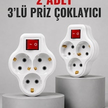 Direkt Duvar Prizine Takılan 3 Lü Priz Adaptörü Anahtarlı Priz Çoklayıcı 2 Adet Diğer