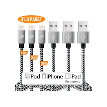 Hızlı Usb Lightning Kablo 3 Lü Şarj Kablosu Seti - Xs/x/8 Plus/7/7 Plus/6/6 Plus/6s/6s Plus/5/5s/5c/se&ipad İle Uyumlu Siyah Beyaz