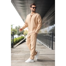 Madmext Bej Düğmeli Basic Erkek Gömlek Pantolon Takım E7335 Bej