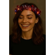 Kalp Püsküllü Gece Parıltısı 3 Modlu Led39li Işıklı Taç Kırmızı Renk