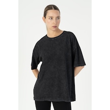 Maraton Comfort Kadın Bisiklet Yaka Siyah T-shirt Siyah