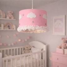 Bulut & Yıldız Detaylı Bebek Odası Avizesi El Yapımı Şeker Pembe