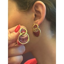 Sedefli Renkli Kadın Küpe 3 Cm Bordo