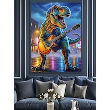 Ahşap Tablo Gitar Çalan Dinozor Rockçı