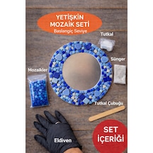 30x20cm Yuvarlak Pleksi Aynalı Yetişkin Mozaik Set Başlangıç Seviye Mavi Tonlar