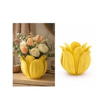 3d Baskı Lotus Yapraklı Vazo - Dekoratif Çiçeklik-sarı Diğer