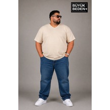 Superlife Süperlife Büyük Beden Erkek V Yaka Pamuklu Basic Tişört Lacivert 3xl-6xl Spr26bts509 Bej