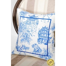 Festival Baskılı Kumaş Kreme Mavi Kırlent Kılıfı 45x45 Cm - 1439 45 x 45