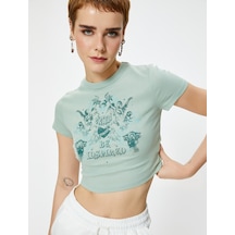 Koton Baskılı Crop Tişört Kısa Kollu Bisiklet Yaka Pamuklu Mınt 4sal10644ık 4SAL10644IKMNT Mint Yeşili