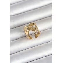 316l Çelik Gold Renk Yelpaze Model Kadın Yüzük - Tj-byk4159 Renkli