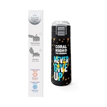 Coral High Kids Siyah Never Give Up Desenli Pipetli Ve Direkt İçim Çelik Termos 500 Ml 38120 Siyah - Sarı